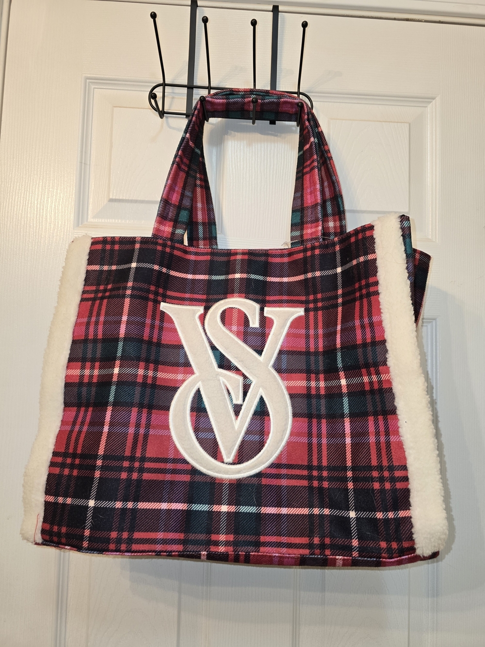 Victoria's Secret Plaid Tote with White Faux Shearling Trim